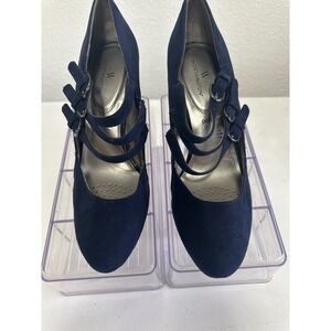 Worthington Womens Size 7.5 Blue Suede High Heel Pumps Strappy Buckle Shoes